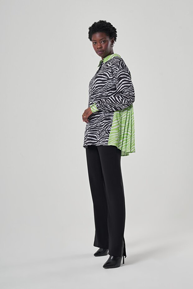 Zebra Black Tunic with Pleat on the Back