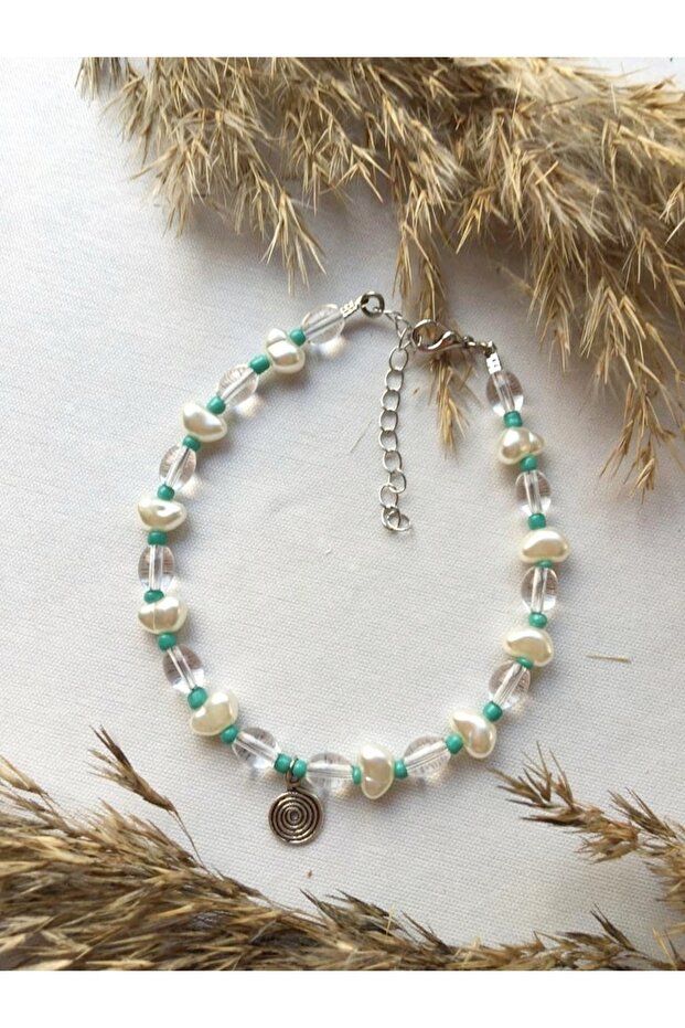 Design pearl glass bead blue anklet