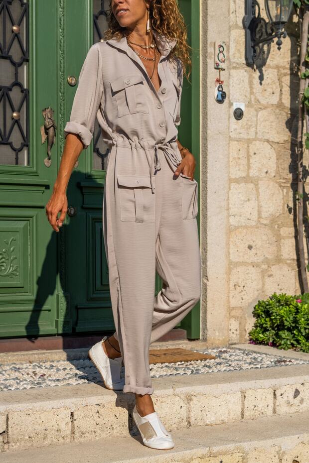 Women's Stone Airobin Pocket Belted Safari Jumpsuit GK-BST3164