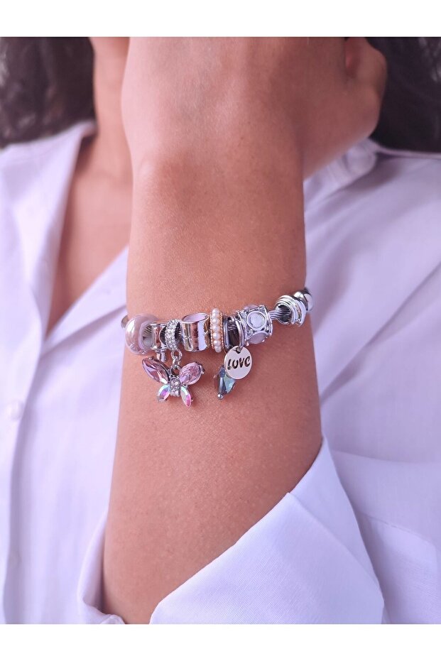 Model Charmlı Kelebekli Çelik Kadın Bileklik - 4