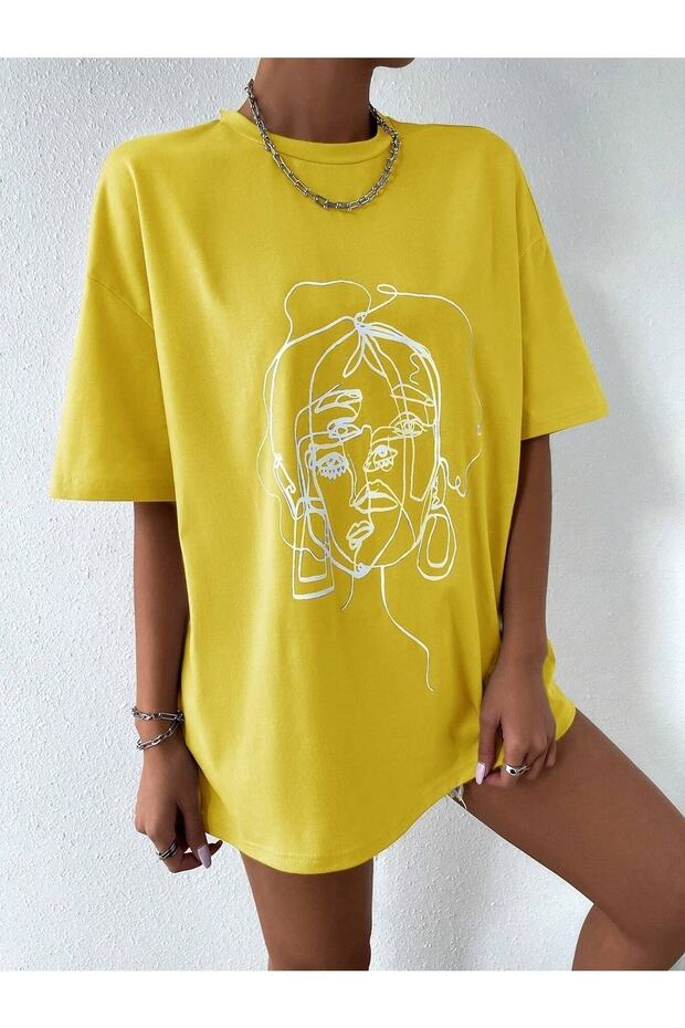 Cartoon Face Printed Women's Oversize T-shirt Casual Boyfirend