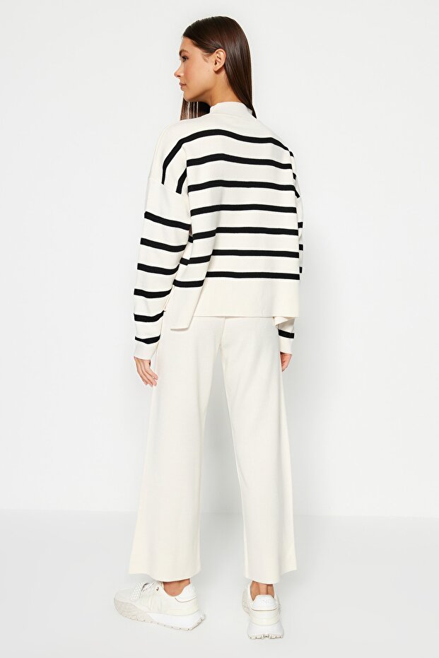 Трикотажні брюки в смужку зверху і знизу з екрю TWOAW24AU00045 - 5
