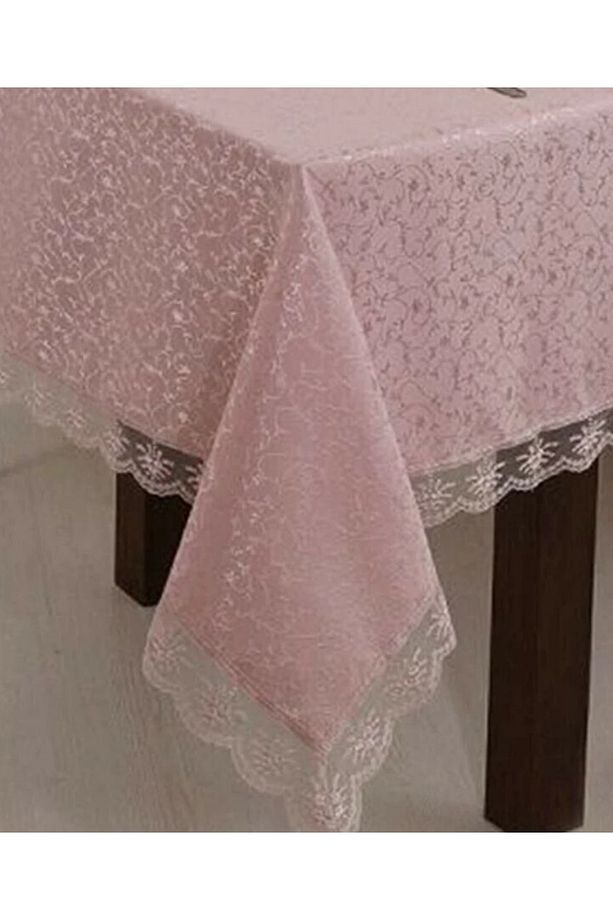 Kdk Fransız Dantelli Dertsiz Masa Örtüsü Pembe - 2
