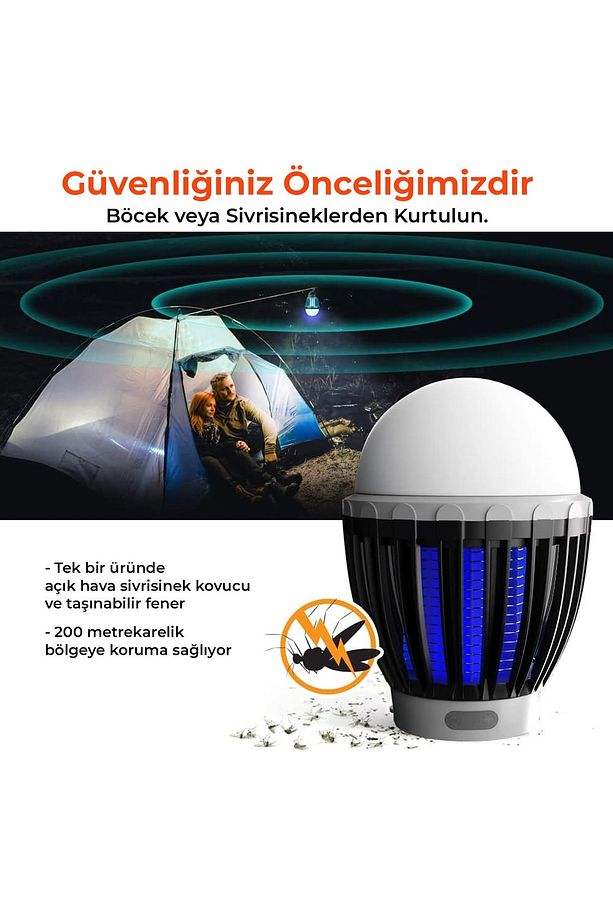 KL-01 Taşınabilir Kamp Lambası ve Şarj Edilebilir Sinek Kovucu LED Işıklı İç Dış Mekan Siyah - 3