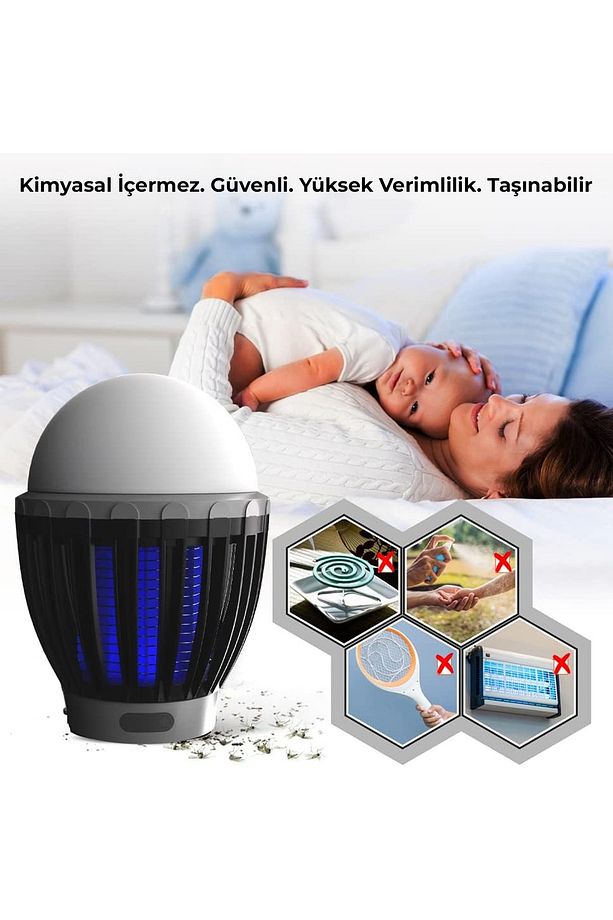 KL-01 Taşınabilir Kamp Lambası ve Şarj Edilebilir Sinek Kovucu LED Işıklı İç Dış Mekan Siyah - 4