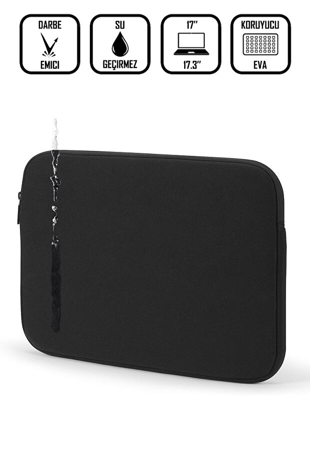 Black 17-17.3 Inch Compatible Waterproof Fabric and Zipper Detailed Unisex Case Notebook Laptop Bag