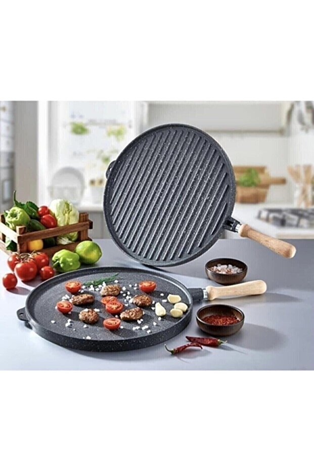 Biliz Heavy Cast Granite Double Sided Pancake Grill and Meat Pan 36 Cm