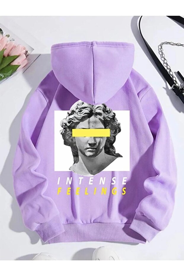 Plus Size Unisex Intense Feelings Yellow Back Printed Oversize Hoodie Hooded