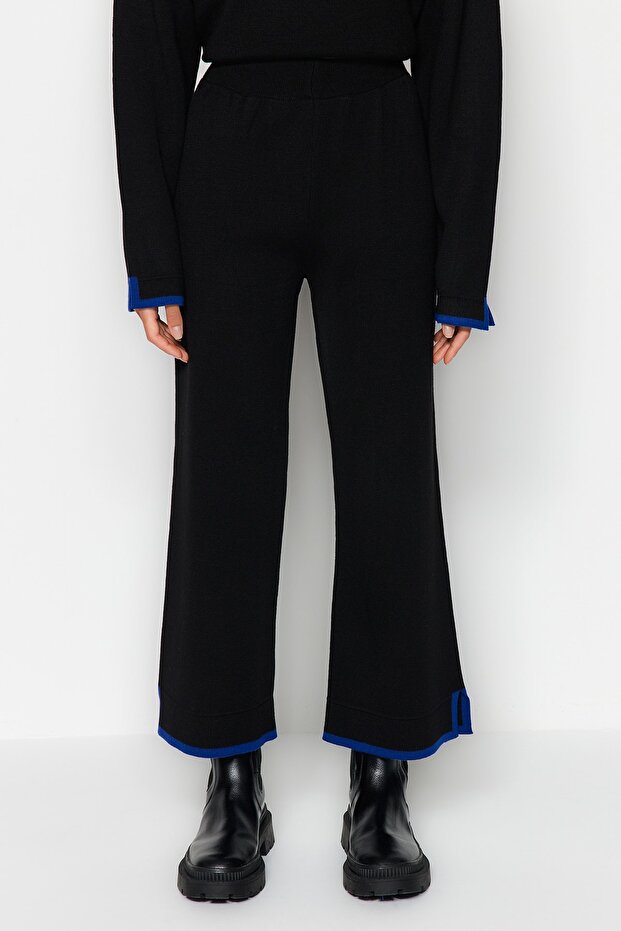 Black Wide Fit Contrast Color Knitwear Top and Bottom Set TWOAW24AU00062 - 5