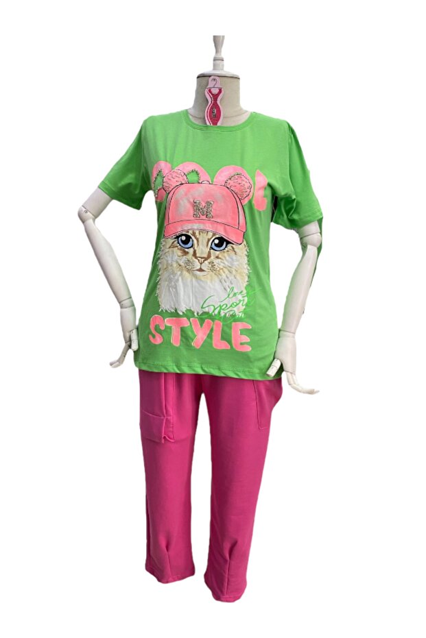 CAT DIGITAL PRINTED STONE EMBROIDERED T-SHIRT