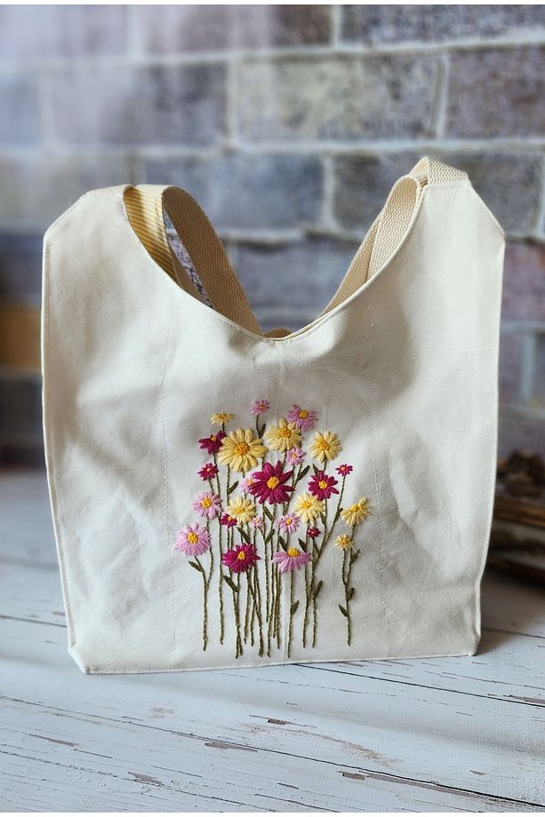El Yapımı, KREM Kot , Nakışlı Çanta %100 Handmade - 1