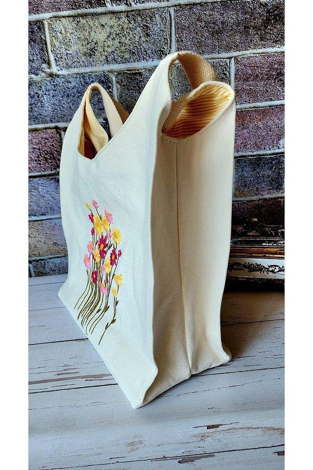 El Yapımı, KREM Kot , Nakışlı Çanta %100 Handmade - 2
