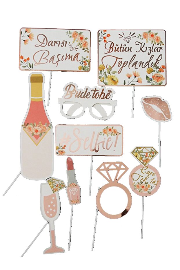 Set of 10 Bride To Be Speech Bubbles, Bachelorette Party Speech Sticks Party Set Turkish Writing