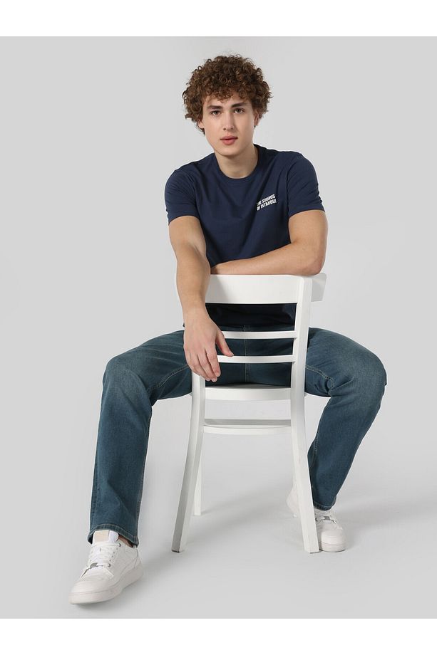 Regular Fit Baskılı Lacivert Erkek Kısa Kol Tişört - 1