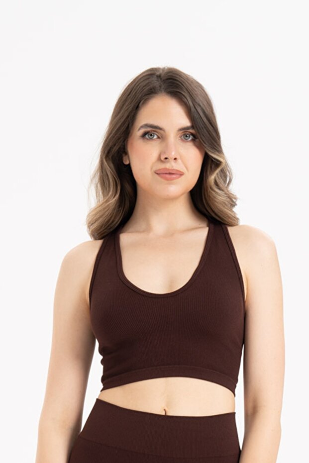 Women's Seamless Knitted Ribbed U-Neck Sports Bustier 9011