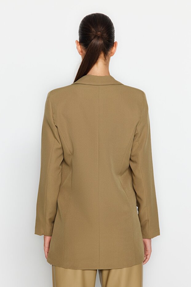 Açık Haki Regular Astarlı Kruvaze Kapama Dokuma Blazer Ceket TWOSS20CE0059 - 8