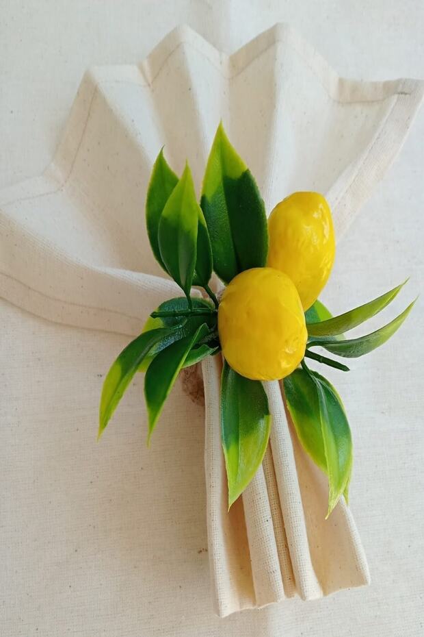 6 Adet Çift Limonlu Hasır Halatlı Bohem Peçete Yüzüğü - 4