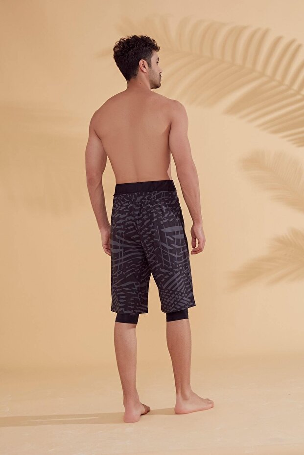 Siyah Desenli Erkek Şort S2355 - 3