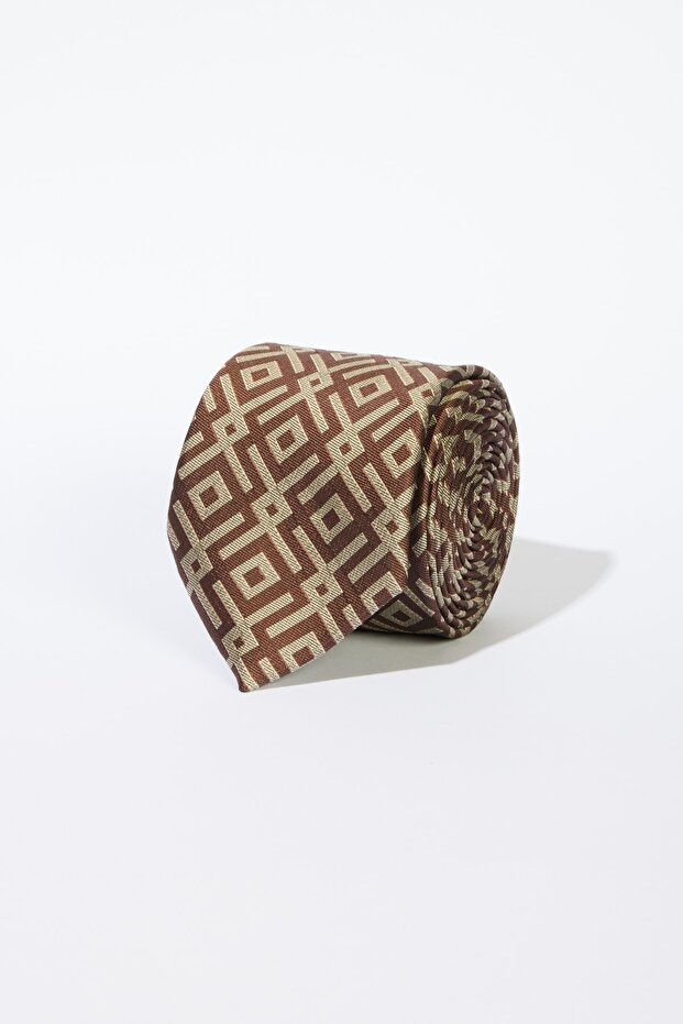 Beige-Brown Patterned Men's Tie