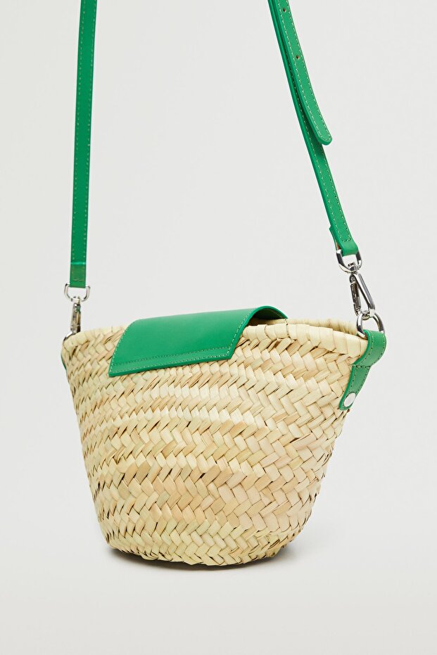 Deri Kapaklı Hasır Çanta - 1