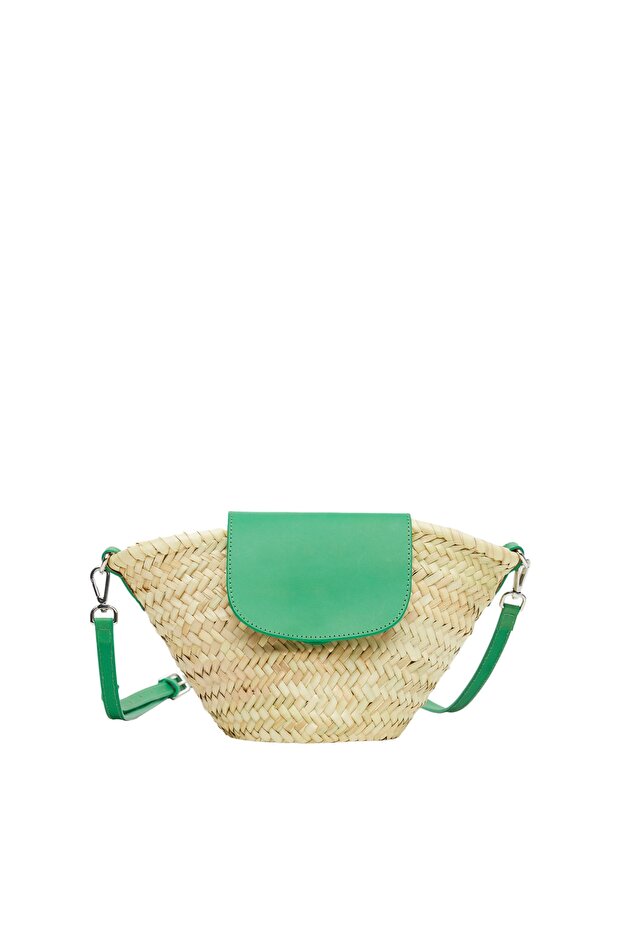 Deri Kapaklı Hasır Çanta - 3