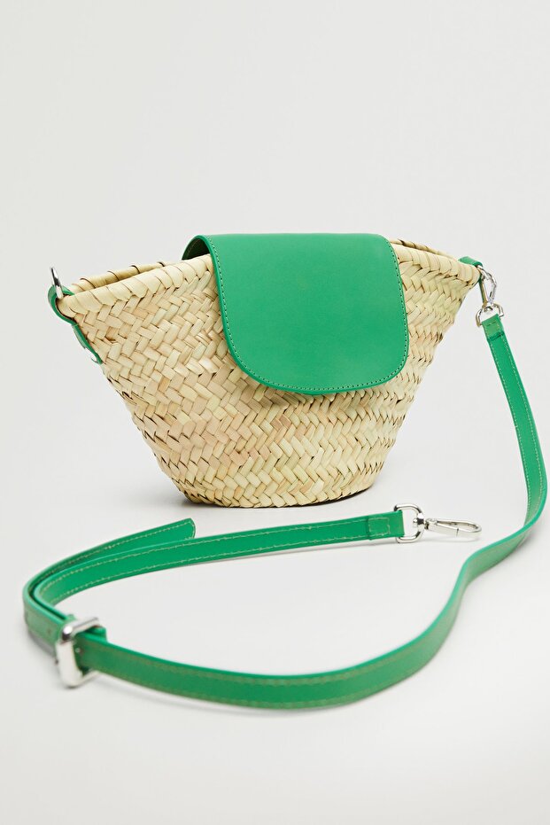 Deri Kapaklı Hasır Çanta - 5