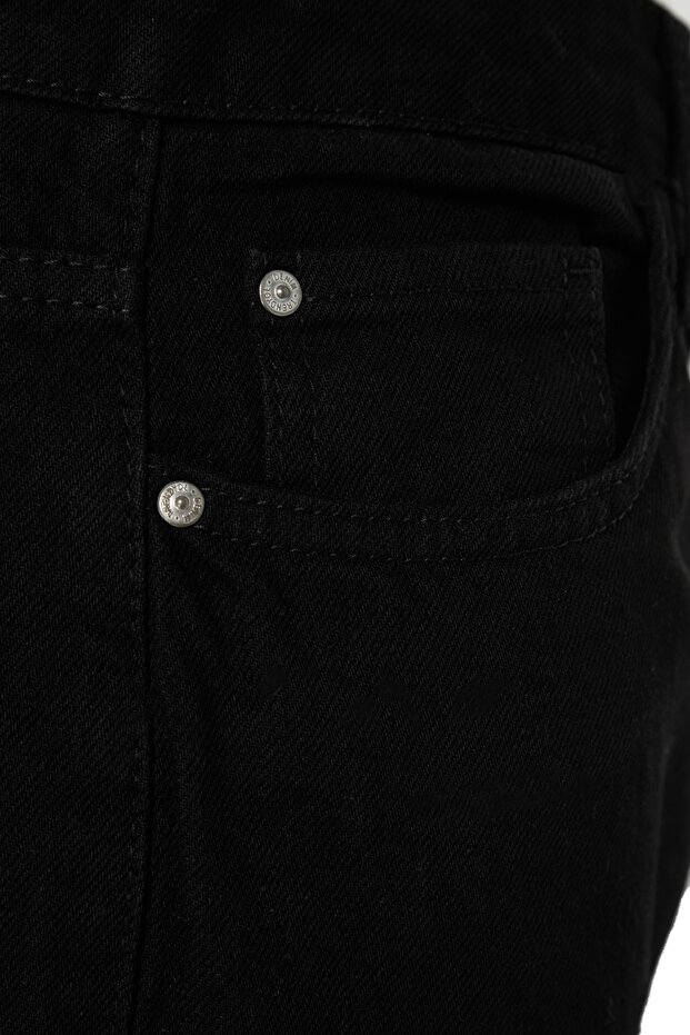 Siyah Yüksek Bel Mom Fit %100 Pamuk Denim Büyük Beden Jeans TBBSS23CJ00038 - 7