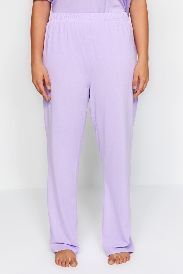 Lila Baskılı Cep Detaylı Örme Pijama Takımı TBBAW24AI00004 - 4
