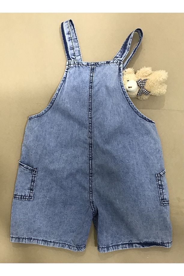 UNISEX ÇOCUK AYICIKLI JEAN ŞORT SALOPET - 5