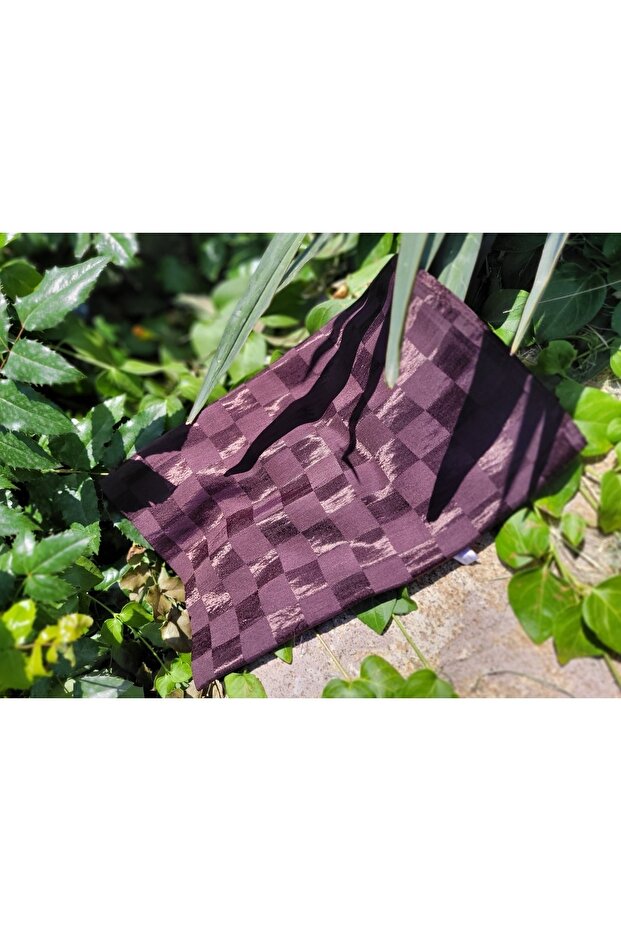 Kadın Tesettür Ipeksi Pamuk Jakar Parlak Dama Desen Şal*acı Kahve - 5