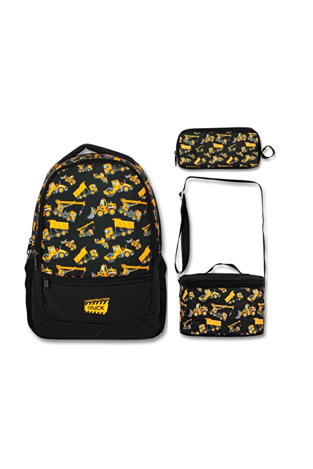 -Umit Bag Yellow Black Business Machinery School Bag Lunch and Pencil Bag Set