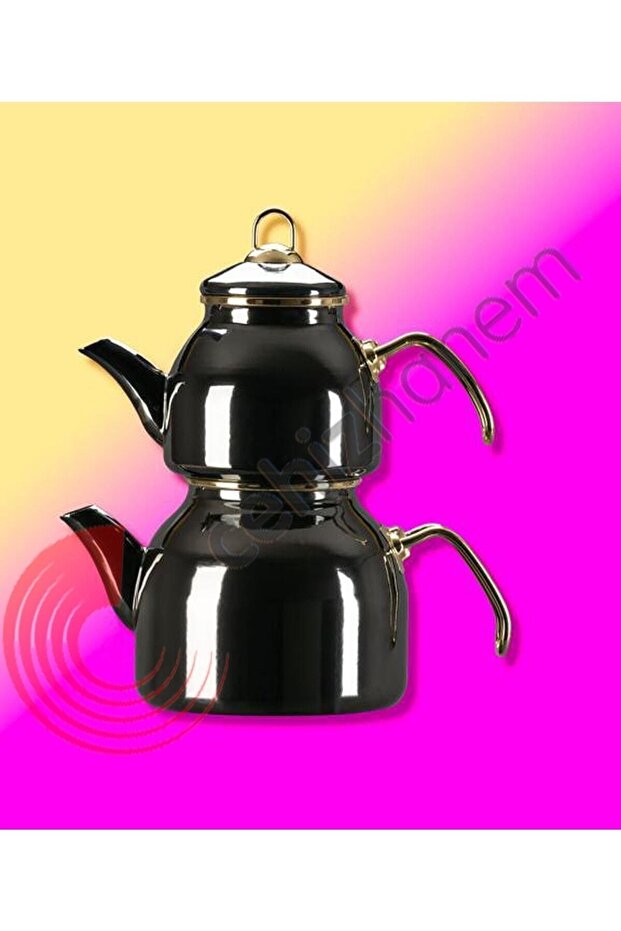 Emaye Büyük Boy Çaydanlık - Siyah - 1