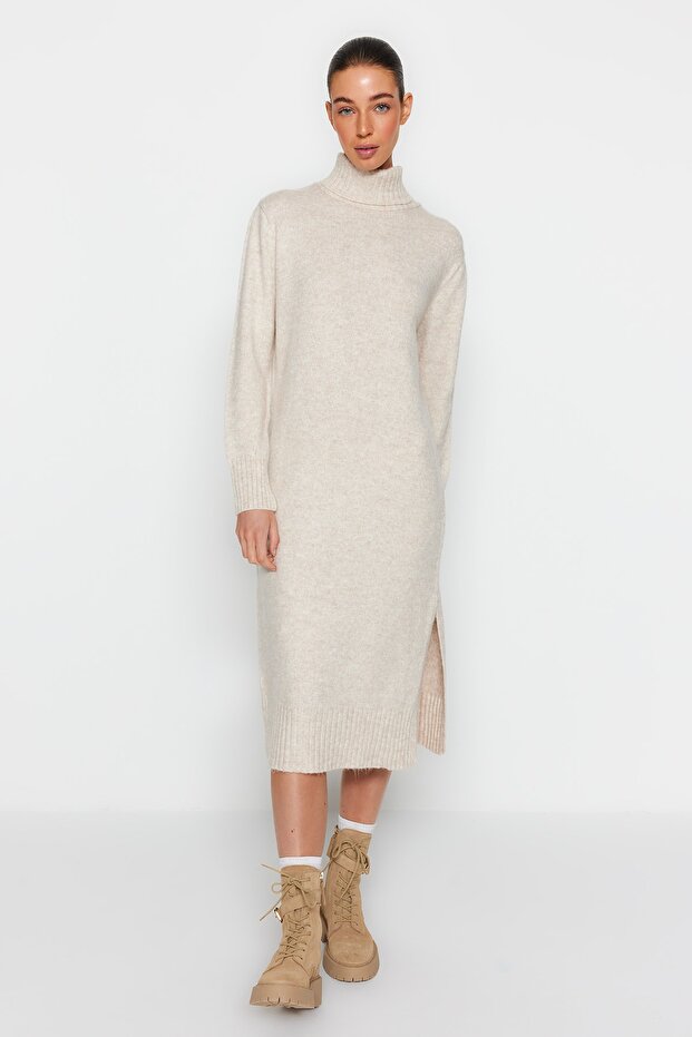 Stone Midi Wide Fit Mäkké textúrované úpletové šaty TWOAW24EL00034 - 2