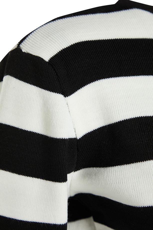 Siyah Crop Basic Çizgili Triko Kazak TWOAW23KZ00034 - 7