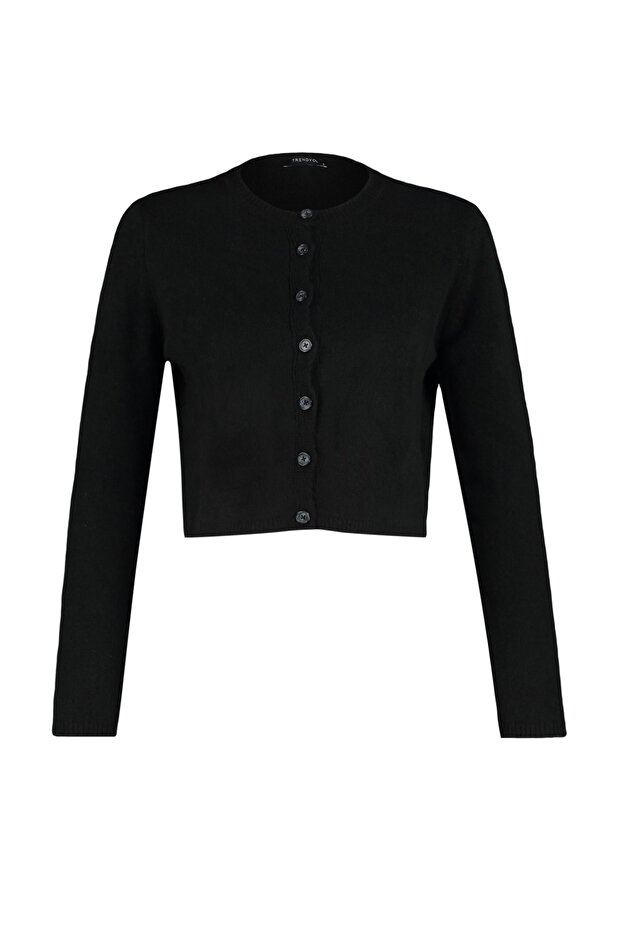 Siyah Crop Yumuşak Dokulu Bluz-Hırka Triko Takım TWOAW21HI0107 - 6