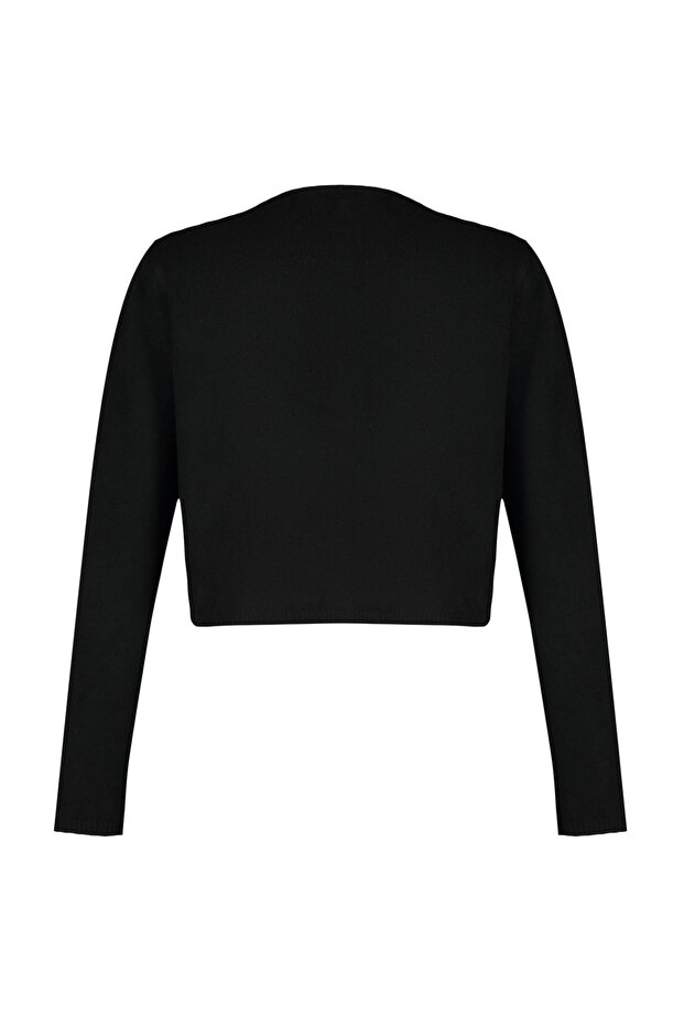 Siyah Crop Yumuşak Dokulu Bluz-Hırka Triko Takım TWOAW21HI0107 - 8
