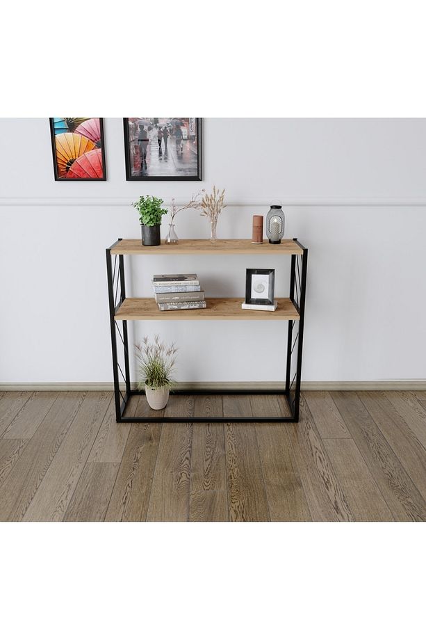 Dresuar Metal Ayaklı Dekoratif Raflı Dresuar Konsol Metal Dresuar Modern Dekoratif Ahşap Çok Amaçlı - 3