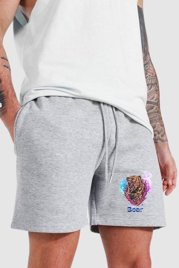 Regular Fit Gri Baskılı Şort - 1