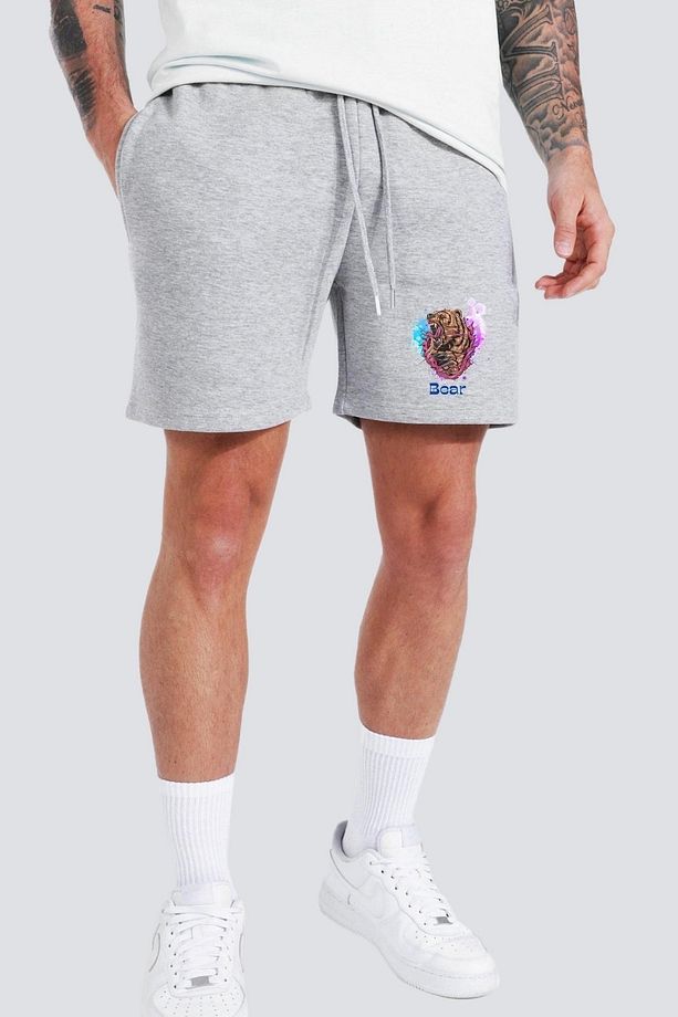 Regular Fit Gri Baskılı Şort - 2