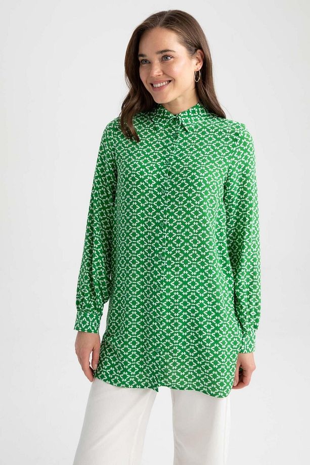 Regular Fit Etnik Desenli Viskon Gömlek Tunik - 6