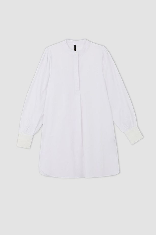Regular Fit Dik Yaka Uzun Kollu Poplin %100 Pamuk Tunik - 3