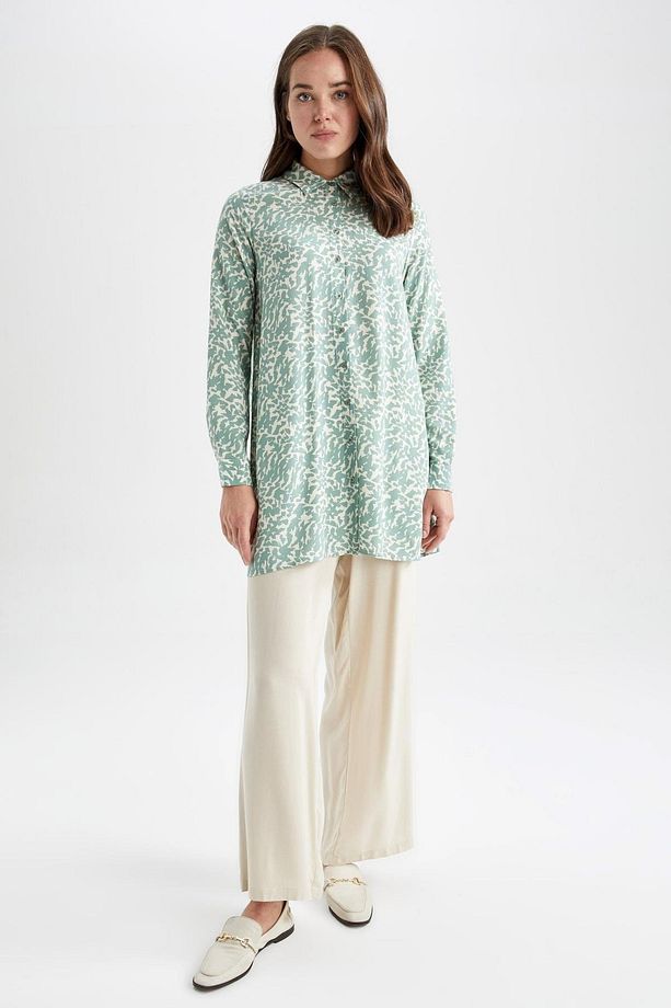 Regular Fit Leopar Desenli Uzun Kollu Gömlek Tunik Z5833az23sp - 6