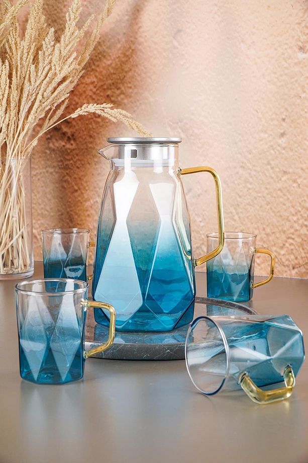 Lueray 5 Parça 1500 Ml Sürahi 300 Ml 4 Bardak Seti Mavi Acr-090 - 1
