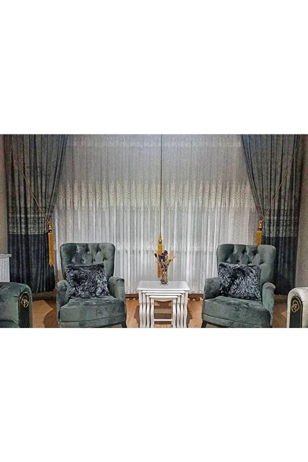 Fon Perde Tavan Bağlama Püsküllü Braçol Set - 3