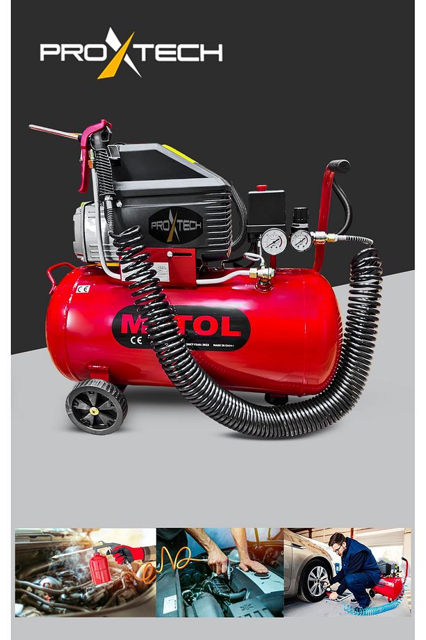 En Çok Tercih Edilen 2HP 50 Litre 8Bar Boya ,Lastik Hava Kompresörü 15Mt Spiral Hortum Stoper Kit - 2