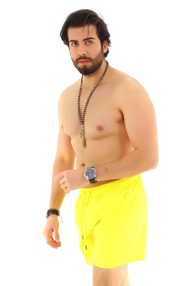 Yellow Basic Men's Swim Shorts - 3