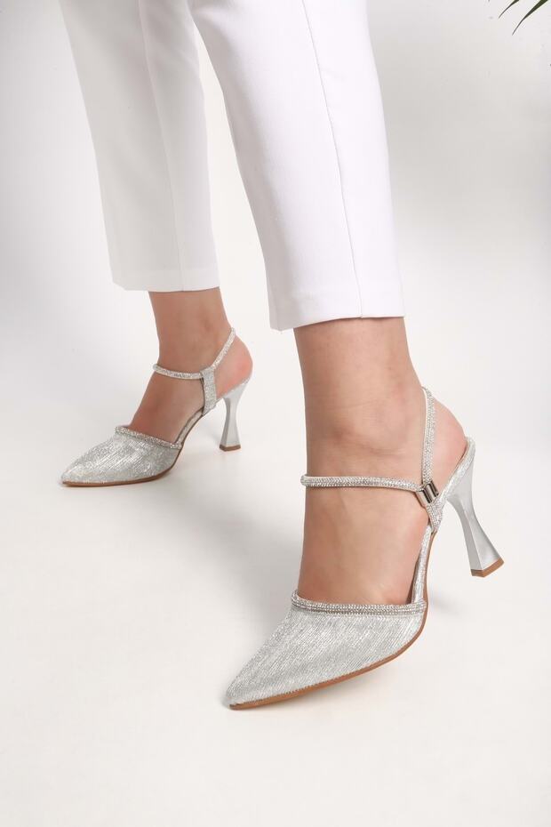 Women's Avril Silver Silvery Stone Heeled Shoes