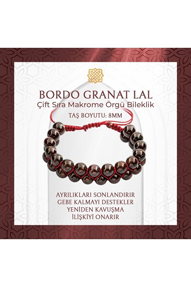 Claret Red Garnet Lal 8mm Double Row Macrame Natural Stone Bracelet - 20-21cm