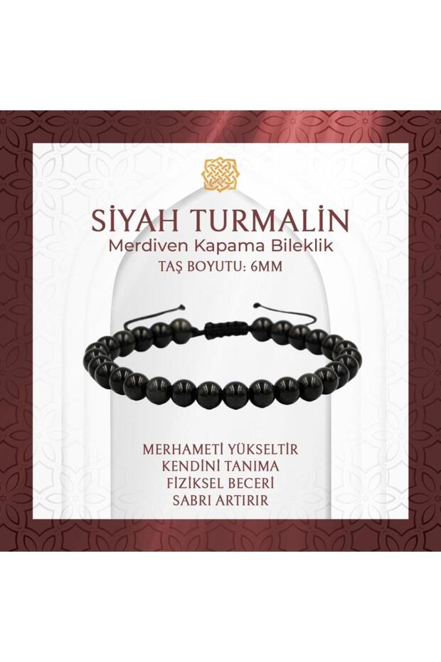 Black Tourmaline 6mm Ladder Closure Natural Stone Bracelet