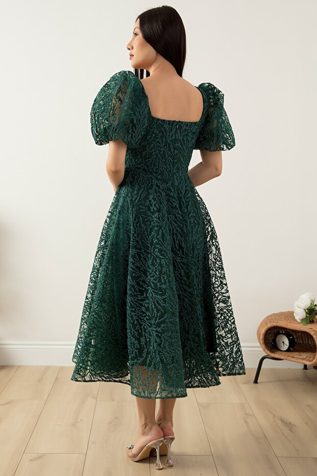 Kare Yaka Simli Tül Elbise 1491 - 8